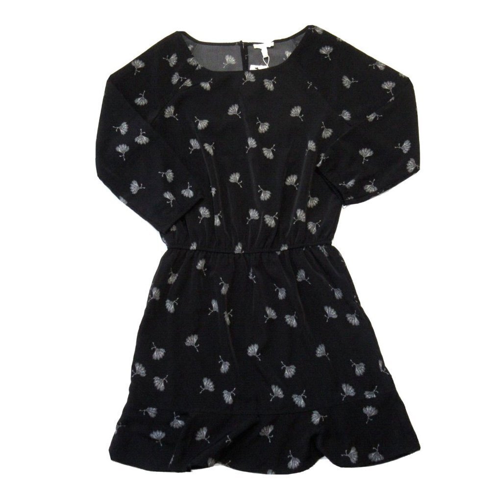 NWT Joie Arryn B in Caviar Black Feather Fan Print Blouson Dress S $248